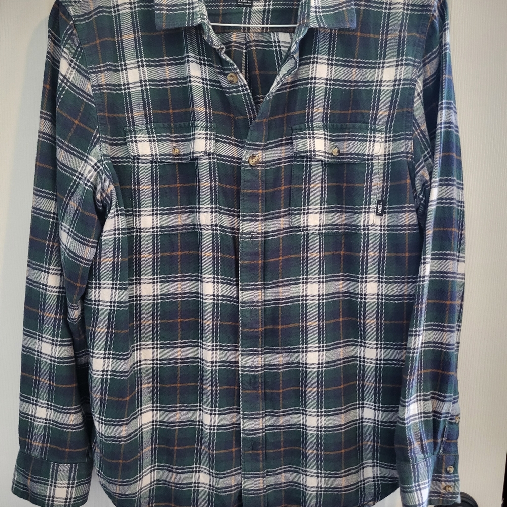 Vans Green and White Plaid Button Down Shirt